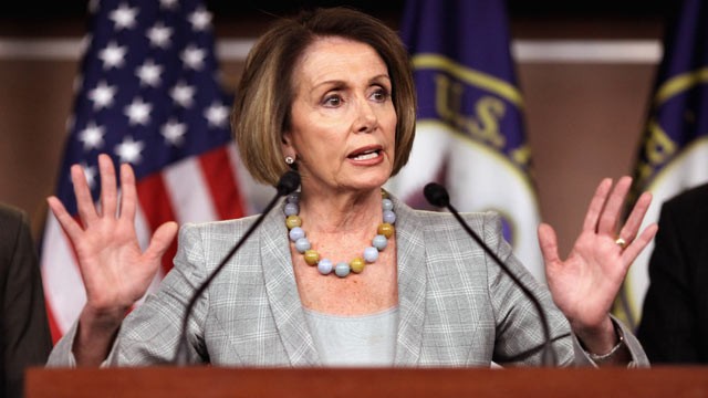 PHOTO: House Minority Leader Rep. Nancy Pelosi (D-CA) talks to reporters during her weekly news conference at the U.S. Capitol Visitors Center in this June 16, 2011 file photo in Washington, DC.