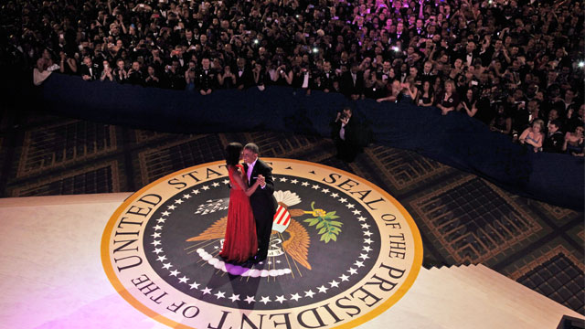 PHOTO: President Barack Obama and first lady Michelle Obama dance together at the Commander-in-Chiefs Inaugural Ball in Washington, at the Washington Convention Center during the 57th Presidential Inauguration, Jan. 21, 2013.