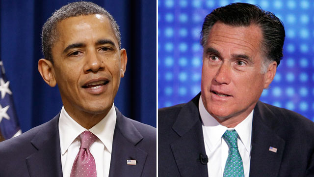 PHOTO: Standing with millionaires and their assistants, President Barack Obama makes a statement about the "Buffett Rule," April 11, 2012 in Washington, DC. | Mitt Romney during an interview in New York, Wednesday, April 11, 2012.