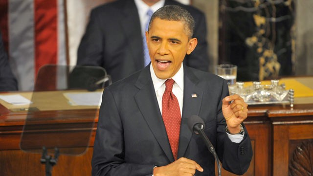 PHOTO: President Barack Obama addresses a Joint Session of Congress while delivering his State of the Union speech, on Jan. 24, 2012 in Washington, D.C.