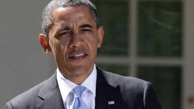 PHOTO: US President Barack Obama speaks during a news conference in the Rose Garden of the White House in Washington, DC on April 2, 2012.