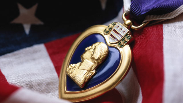 PHOTO: Purple Heart, a badge that symbolizes courage and patriotism and is awarded to U.S. soldiers killed or wounded in battle.