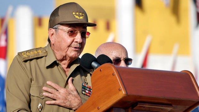 PHOTO: Cuban President Raul Castro speaks during an event to commemorate the 59th anniversary of the attack of the Moncada barracks that was led by Fidel Castro in 1953, July 12, 2012, in Guantanamo, Cuba.