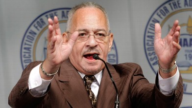 PHOTO: Rev. Jeremiah Wright delivers the keynote address at the Detroit NAACP annual Fight For Freedom Fund Dinner April 27, 2008 in Detroit, Michigan.