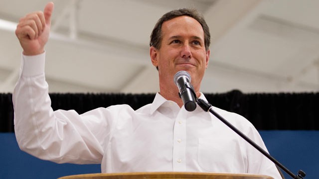 PHOTO: Republican presidential candidate, former U.S. Sen. Rick Santorum speaks during a rally March 10, 2012 at Digital Monitoring Products, a security and fire alarm manufacturing company in Springfield, Missouri.