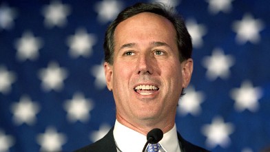 PHOTO: Republican presidential candidate Rick Santorum addresses supporters during a primary night campaign rally April 3, 2012, in Mars, Penn.