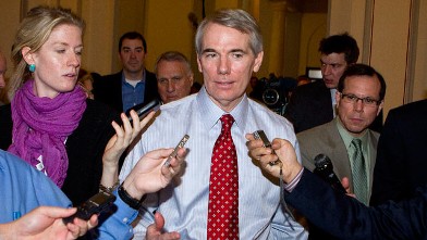 PHOTO: Senator Rob Portman, a Republican from Ohio, speaks to reporters following a meeting in Washington, D.C.
