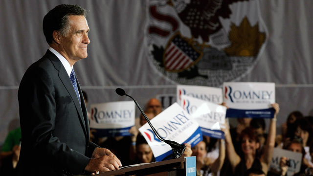 PHOTO: Mitt Romney addresses his supporters during an Illinois GOP primary victory party at the Renaissance Schaumburg Convention Center Hotel March 20, 2012 in Schaumburg, Illinois.