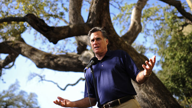 PHOTO: Republican presidential hopeful Mitt Romney addresses a press conference after he visited his campaign headquarter in Tampa, Florida, January 31, 2012. Florida holds its Republican primary on January 31, 2012.