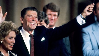 PHOTO: Ronald Reagan speaks at the Dade County Auditorium in Miami, FL to a house full of Cuban Americans in this Sept. 22, 1980 file photo.