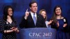 PHOTO: Rick Santorum is joined on stage by his family as he delivers remarks to the Conservative Political Action Conference (CPAC) February 10, 2012 in Washington, DC.