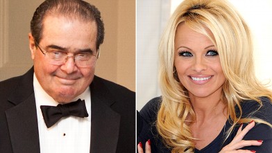 PHOTO: Supreme Court Justice Antonin Scalia and Pamela Anderson are shown in March 2012, file photos.