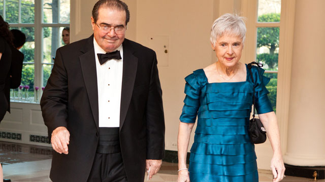 PHOTO: U.S. Supreme Court Justice Antonin Scalia and Maureen M. Scalia arrive for a State Dinner in honor of British Prime Minister David Cameron at the White House on March 14, 2012 in Washington, DC.
