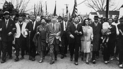 PHOTO: American civil rights campaigner Martin Luther King (1929 - 1968) and his wife Coretta Scott King lead a black voting rights third march from Selma, Ala., to the state capital in Montgomery, March 30, 1965.