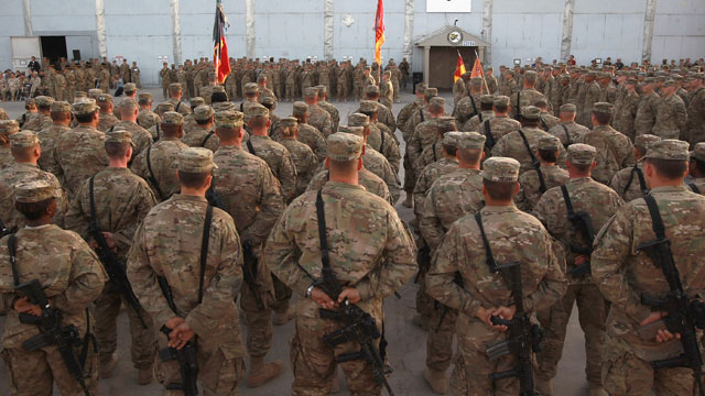 PHOTO: American soldiers stand at attention, Sept. 11, 2011 at Bagram Air Field, Afghanistan.