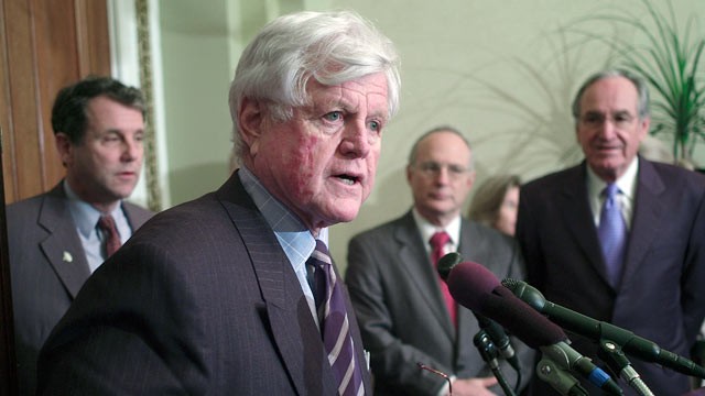 PHOTO: Sen. Edward M. Kennedy, D-Mass., speaks during a news conference in this undated file photo.