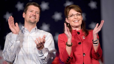 PHOTO: Gov. Sarah Palin of Alaska speaks at a campaign rally with her husband Todd Palin at the Grand River Center Nov. 3, 2008 in Dubuque, Iowa.