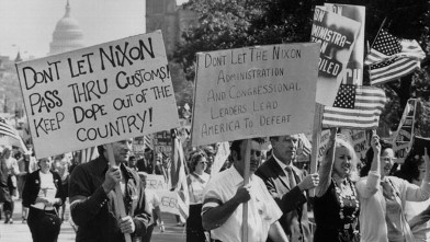 PHOTO: Demonstrators on a Vietnam victory march down Pennsylvania Avenue, Washington D.C. on March 10, 1970.