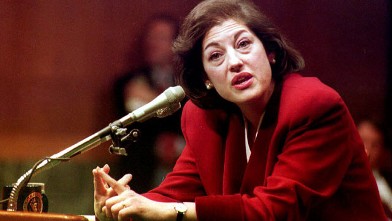 PHOTO: Zoe Baird, President Bill Clinton's choice to head the Justice Department as attorney general, continues her testimony Jan. 21, 1993 before the Senate Judiciary Committee in Washington, DC..