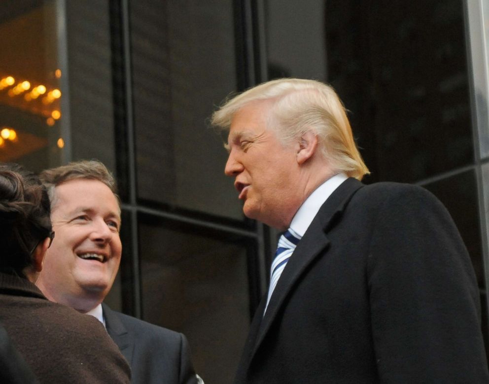 PHOTO: Donald Trump and Piers Morgan filming on location for The Celebrity Apprentice All Stars on October 26, 2012 in New York City.