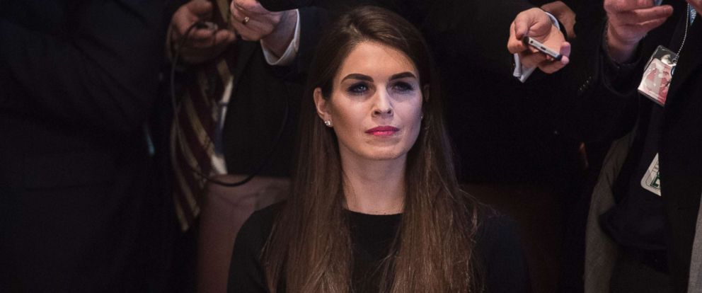 PHOTO: White House Director of Strategic Communications Hope Hicks listens as President Donald Trump in Washington. 