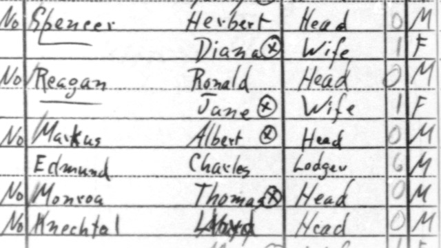 PHOTO: Page from 1940 census with Ronald Reagan and Jane Wyman listed