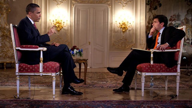 Photo: George Stephanopoulos interviews President Obama