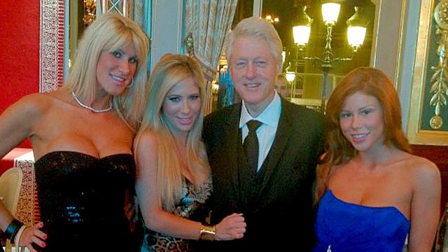 PHOTO: In this twitter photo posted by @jennifer_taule, Bill Clinton poses with porn stars Brooklyn Lee, right, and Tasha Reign, second left, at the "Nights in Monaco" event in Monte Carlo on Wednesday, May 23, 2012.