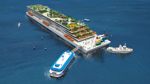 PHOTO: Within the next few years, Blueseed plans to build vessels resembling floating apartment complexes, which will feature terraces for recreational activities and a number of amenities.