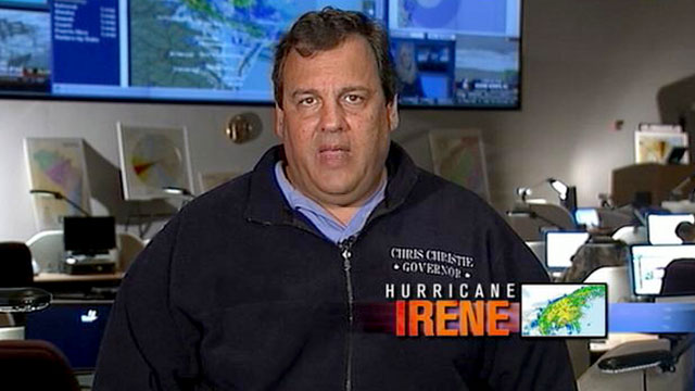 PHOTO: As Hurricane Irene hits the Northeast, New Jersey Governor Chris Christie is interviewed on "This Week."