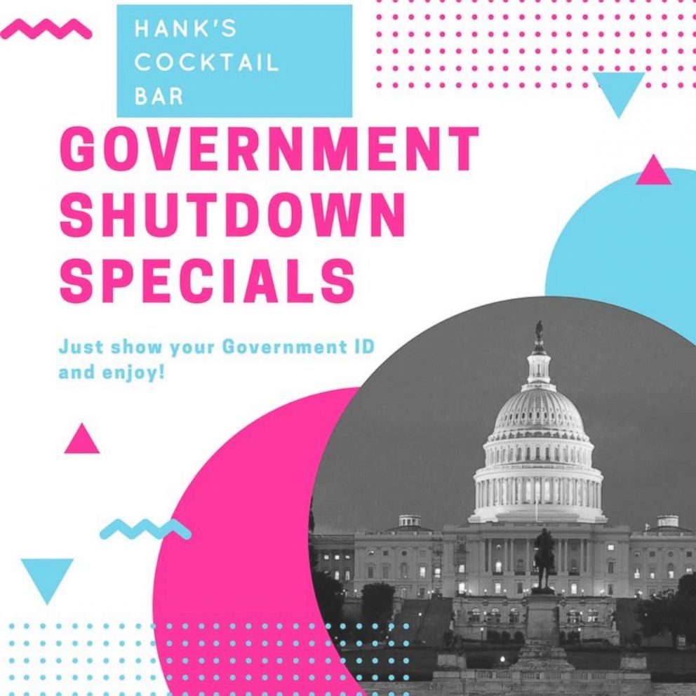 PHOTO: Hanks Cocktail Bar in Washington, D.C., is offering discounted drinks to furloughed federal employees for the duration of the government shutdown, which went into effect on Jan. 20, 2018 at 12:01 a.m.