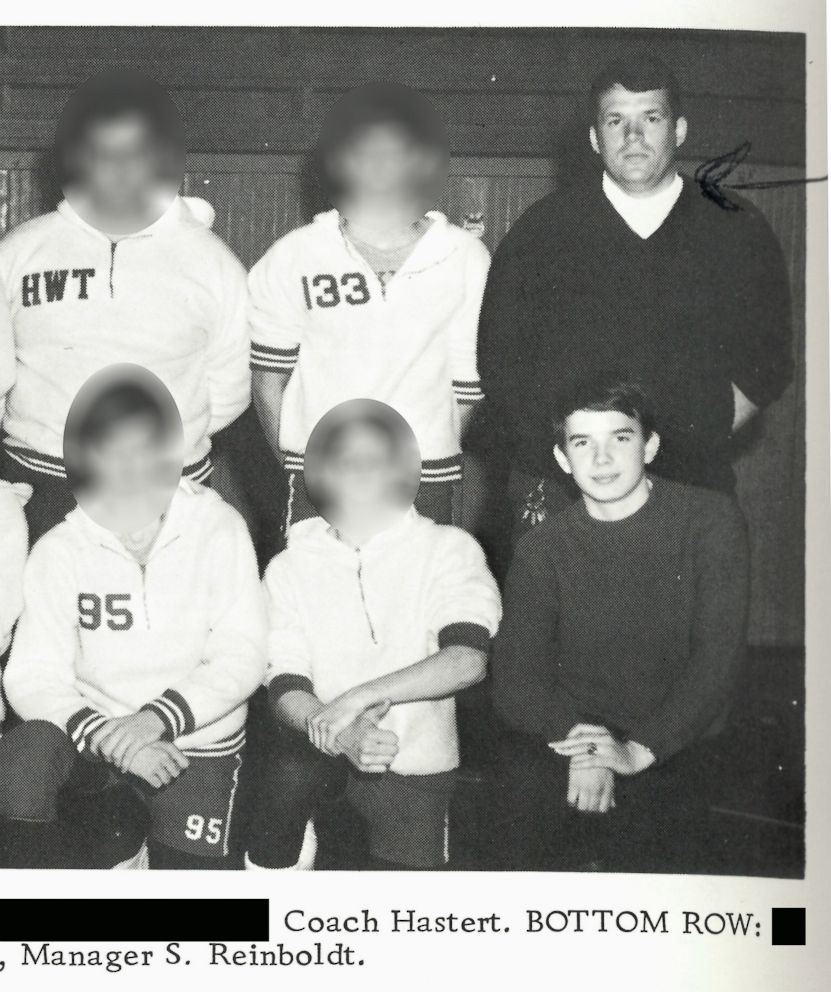 PHOTO: Dennis Hastert, top right, and Steve Reinboldt, bottom right, shown in the 1970 Yorkville High School yearbook wrestling team photo.