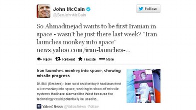 PHOTO: Sen. John Mccain tweeted a controversial message about Iranian President Mahmoud Ahmadinejad.