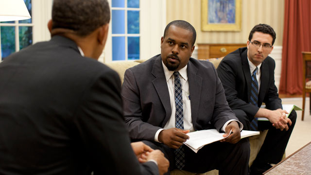 PHOTO: Joshua DuBois, former director of the White House Office of Faith-Based and Neighborhood Partnerships, was informally the pastor to the president. Hes seen here in the Oval Office with President Obama.