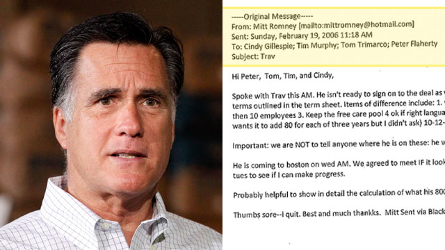 PHOTO: On the left, republican presidential candidate, former Massachusetts Gov. Mitt Romney campaigns in Pittsburgh, Pa. Through a public-records request, The Wall Street Journal obtained a set of the internal emails, right, from then-Massachusetts Gov.