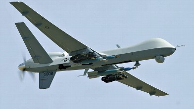 A weaponized MQ-9 unmanned aerial vehicle (UAV) is shown in this undated photo.