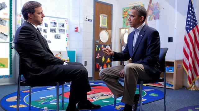PHOTO: President Obama sits down with ABC News' senior White House correspondent Jake Tapper for an exclusive interview in Jamestown, N.C.