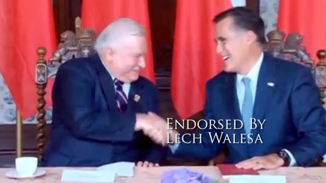 PHOTO: Mitt Romney shakes hands with Lesh Walesa in this Romney Campaign video.