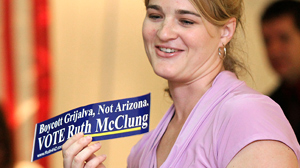 PHOTO Arizona congressional candidate Ruth McClung speaks to the UAs College Republicans chapter, in this Sept. 7, 2010 file photo, in the SUMCs Kiva Room.