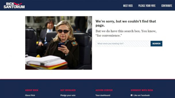 Screenshot of Rick Santorum 404 page