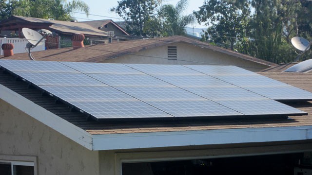 PHOTO: Solar panels are seen on the garage of the Christensen home in Lakeside, California.