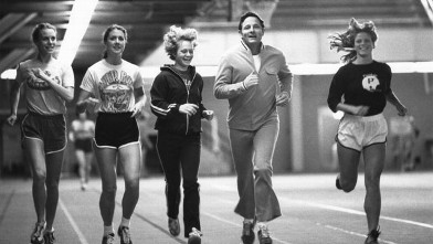 PHOTO: Senator Birch Bayh exercises with Title IX athletes at Purdue University, circa 1970s.