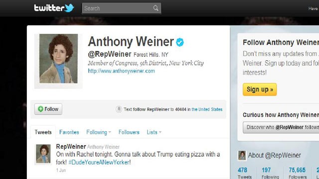 PHOTO: Rep. Anthony Weiner's twitter profile page.