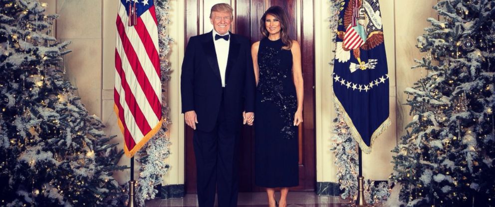 PHOTO: President Donald Trump and first lady Melania Trump in their official 2017 Christmas portrait, taken at the White House on December 5, 2017, and released on December 15, 2017.