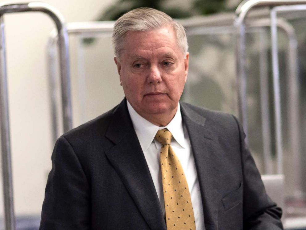 PHOTO: Sen. Lindsey Graham arrives to vote on the confirmation of Samuel Brownback, governor of Kansas and a former U.S. senator, to become the ambassador-at-large for international religious freedom, at the Capitol in Washington, D.C., Jan. 24, 2018.