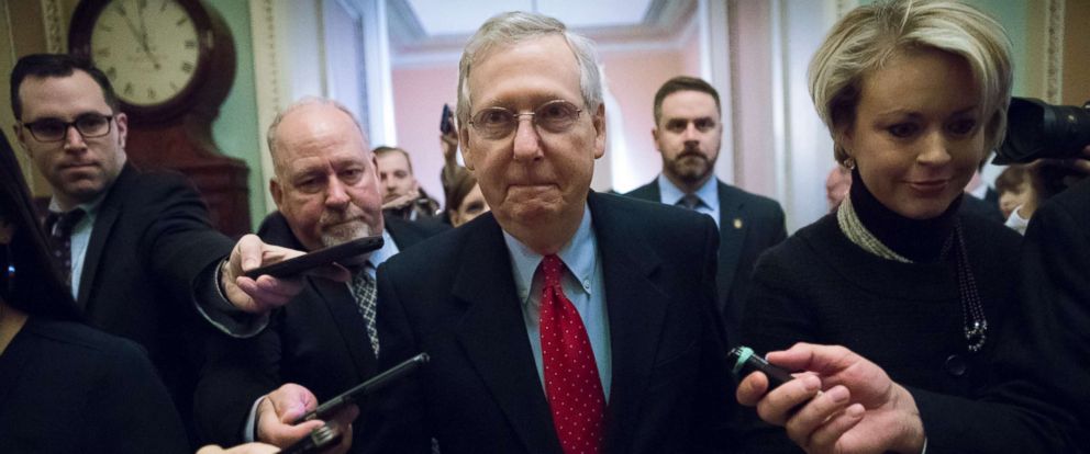 PHOTO: Senate Majority Leader Mitch McConnell tells reporters "we have the votes," after departing a closed-door meeting with Republican lawmakers to advance the stalled GOP overhaul of the tax code, on Capitol Hill in Washington, Dec. 1, 2017.