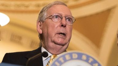 PHOTO: Senate Majority Leader Mitch McConnell (R-Ky.) speaks after a weekly luncheon, on Capitol Hill, in Washington, Sept. 6, 2017.  