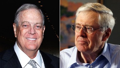 PHOTO: David Koch, left, attends the 2011 David Rockefeller Award Luncheon, March 8, 2011 in New York City. Charles Koch, right, speaks with the press about his new book on Market Based Management.