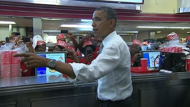 VIDEO: After stopping for ice cream on Monday, the president opted for hot dogs Tuesday