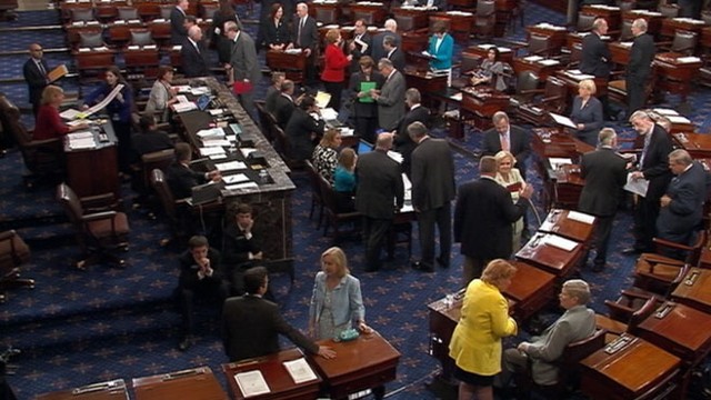 VIDOE: Majority leader chimes in as presiding senator tries to call order amidst chatty lawmakers.